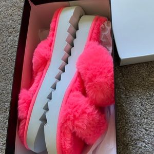Hot pink nine West furry sandals